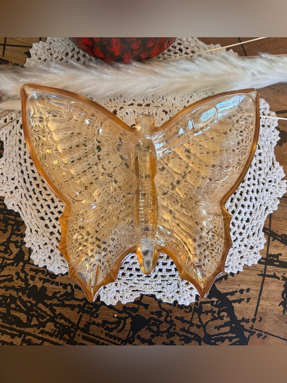 Jeannette Glass Company Carnival Glass Butterfly Trinket Dish